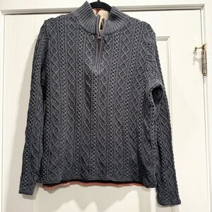 Carbon 2 Cobalt Men’s 1/4 zip fisherman chunky cable knit sweater spring preppy